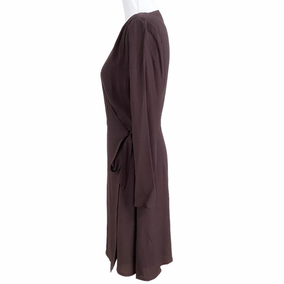 FRANK AND OAK THE WRAP BELTED MINI DRESS IN CHOCOLATE SHIMMER BROWN - S - Picture 3 of 12